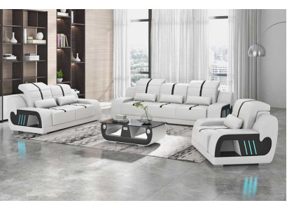 Dīvāns komplekts Luxus Sofa komplektā pilnībā balts mākslīgais ādas dīvāns 321