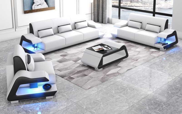 Couchgarnitur Sofagarnitur Ledersofas Sofa Komplette 3tlg Weiß Set 3+2+1 Dīvāns Izmēri Izmēri Dēš Skaists Izmērs 3+2+1