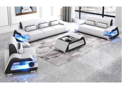 Couchgarnitur Sofagarnitur Ledersofas Sofa Komplette 3tlg Weiß Set 3+2+1 Dīvāns Izmēri Izmēri Dēš Skaists Izmērs 3+2+1