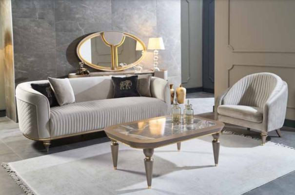 Sofas komplekts dīvāns galds dīvāns polster veļa 3 + 1 sēdvieta galds koks 3 gabalos. Luksusa mēbeles