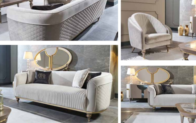 Sofas komplekts dīvāns galds dīvāns polster veļa 3 + 1 sēdvieta galds koks 3 gabalos. Luksusa mēbeles