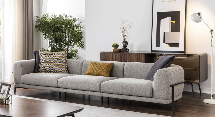 Trijvietīga sofa 3 sēdvietas auduma sofa mūsdienīga pelēka sofa jauna
