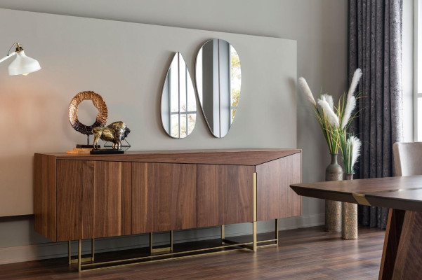 Sideboard Kommode Anrichte Spiegel Holz Braun Esszimmer Schränke Set Skapja komoda galds spogulis koks brūns ēdamistabas skapji komplekts