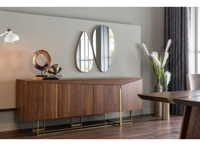 Sideboard Kommode Anrichte Spiegel Holz Braun Esszimmer Schränke Set Skapja komoda galds spogulis koks brūns ēdamistabas skapji komplekts
