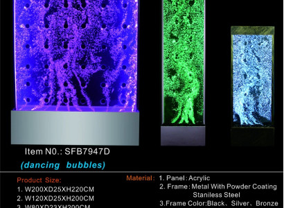 Ūdens kolonna, ūdens siena, ūdenskritums, vadotās gaismas luksusa dizains metāla interjera iekārta.