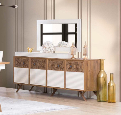Sideboard ar spoguli brūns komodes sideboards koka skapis mēbeles 2 gabalu komplekts jauns
