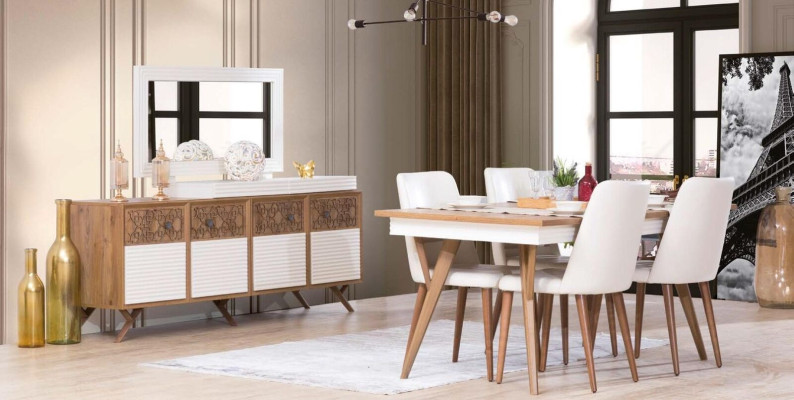 Sideboard ar spoguli brūns komodes sideboards koka skapis mēbeles 2 gabalu komplekts jauns