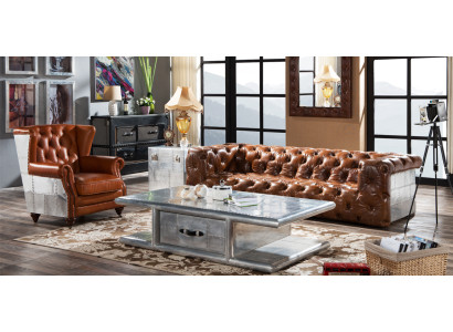 Ledersēžu izliekta Sofa 3 Sitzer Vecāks Laijs Mēbelēm Trīssēdvietīgās dīvāns Alumīnija Dīvāni