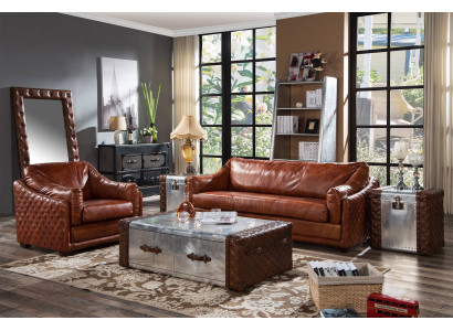 Chesterfield Sofa 3 vietu Chesterfield brūns vintage ādas mēbeļu stils trīssēdežas