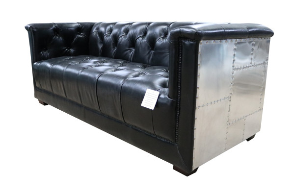 Sofa Chesterfield 3-vietīgs vintage lidmašīnas ādas alumīnija dīvāns