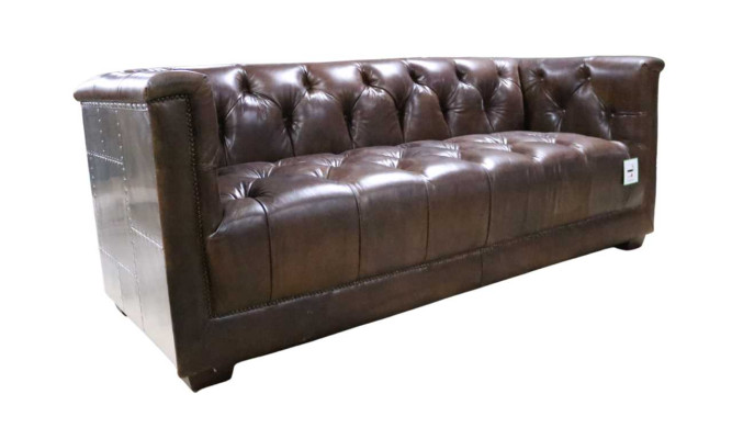 Dīvāns 3-vietīgs Chesterfield 3-vietīgs Vintage Brūns Shabby Ādas dīvāns