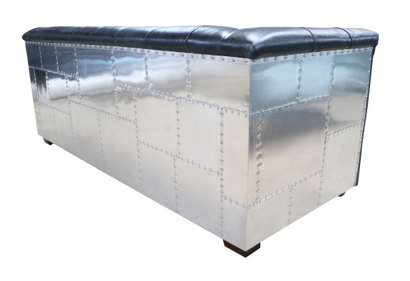Sofa Chesterfield 3-vietīgs vintage lidmašīnas ādas alumīnija dīvāns