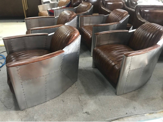 Krēsls īstā āda dīvāns sofa Lidmašīna kluba atpūtas telpa Retro Aviator Veca tipa alumīnijs