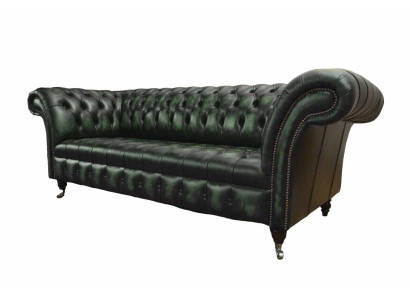 Chesterfield Dīvāns Sofa Apgāds 3 Sēdvietu Ādas Dīvāns Ar Zaļu Krāsu Jauns