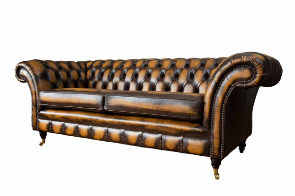 Brūns dīvāns 3 sēdvietu dīvāns dizains Chesterfield polsteris ādas sēdeklis jauns