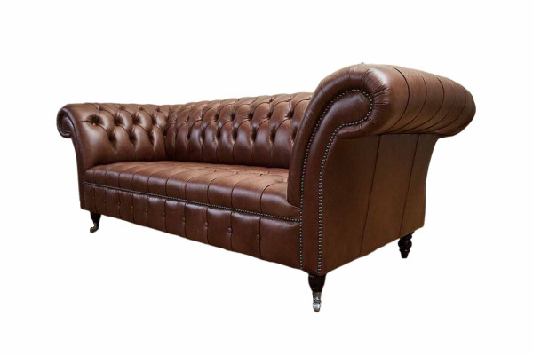 Chesterfield dīvāns ar trīs sēdvietām Vīntāža dīvāns Lielais xxl Brūns Tekstils Āda