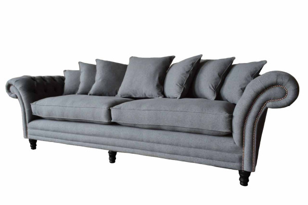 Chesterfield dīvāns ar polsterējumu Klasiskās dīvāns 4 vietu dīvāni Pelēka krāsa