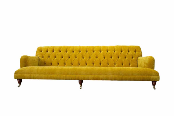 Dizaina Chesterfield Chesterfield tekstila Dzeltena 5 vietas dīvāns ar polsteri, jauns
