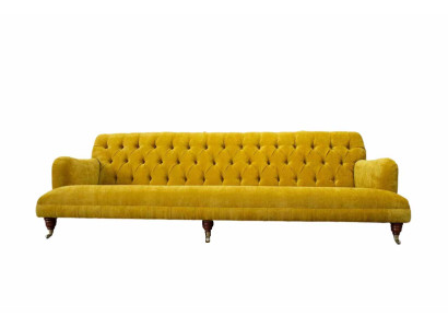 Dizaina Chesterfield Chesterfield tekstila Dzeltena 5 vietas dīvāns ar polsteri, jauns