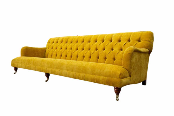 Dizaina Chesterfield Chesterfield tekstila Dzeltena 5 vietas dīvāns ar polsteri, jauns