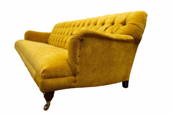 Dizaina Chesterfield Chesterfield tekstila Dzeltena 5 vietas dīvāns ar polsteri, jauns