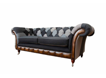 Dizaina mīkstais dīvāns ar 3 sēdvietām, luksusa klasiskais tekstils "Chesterfield".