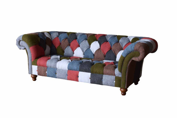 Chesterfield Dīvāns 3 vietējs Ar Polster Sēdēt Tekstila Audumi Daudzkrāsains Dīvāns