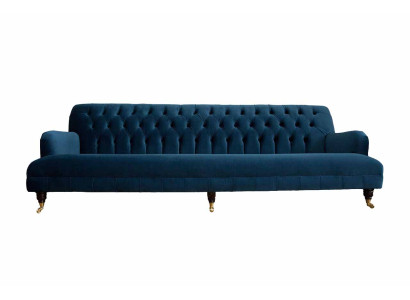Greznas dizainera gultas stils Chesterfield stilā ar četriem sēdvietām zilā krāsā