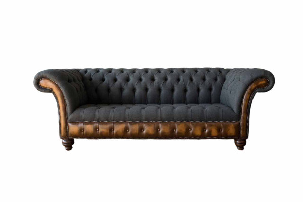 Dizainas Melna sofa 3-vietīga Chesterfield auduma dīvāns Dīvāns Polster New