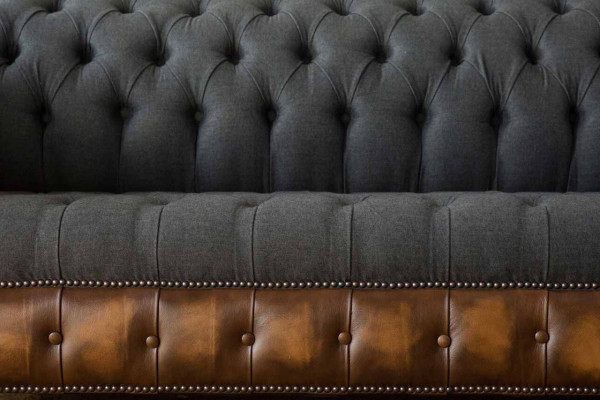 Dizainas Melna sofa 3-vietīga Chesterfield auduma dīvāns Dīvāns Polster New