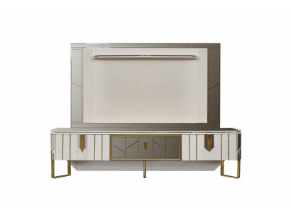 Sienas mēbeļu komplekts, Sideboard, TV statīvs, RTV Lowboard, balts viesistabas panelis, koks.