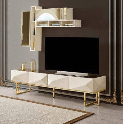 Sideboard RTV Lowboard dzīvojamā siena TV statīvs skapis koks beige plaukti