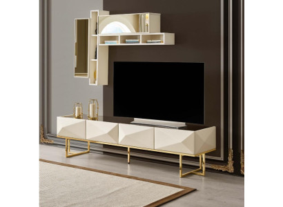 Sideboard RTV Lowboard dzīvojamā siena TV statīvs skapis koks beige plaukti
