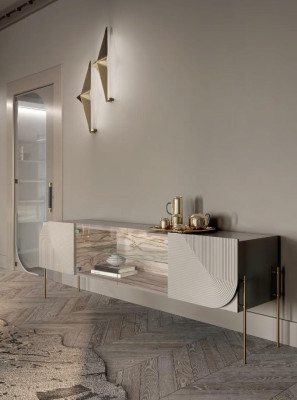 Sideboard dzīvojamās istabas mēbeles Stikla plaukts dizains Bizzotto Dabīgā koka mēbeles