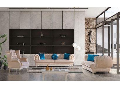 Beža divguļamā sofa 3+2+1 sēdvieta luksusa auduma dīvāns stilīgai mēbelei