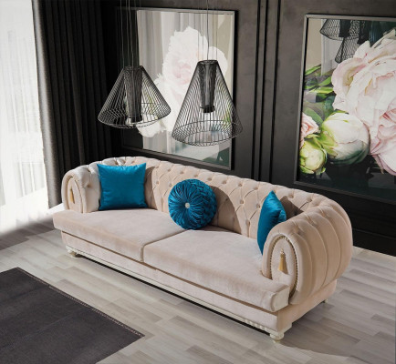 Beža divguļamā sofa 3+2+1 sēdvieta luksusa auduma dīvāns stilīgai mēbelei