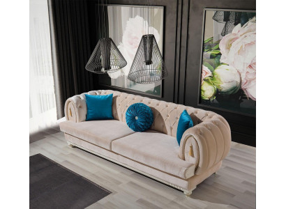 Apdrukātais Chesterfield dīvāns dizainera trīsvietīgs auduma dīvāns