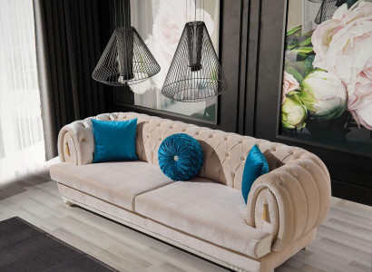 Apdrukātais Chesterfield dīvāns dizainera trīsvietīgs auduma dīvāns