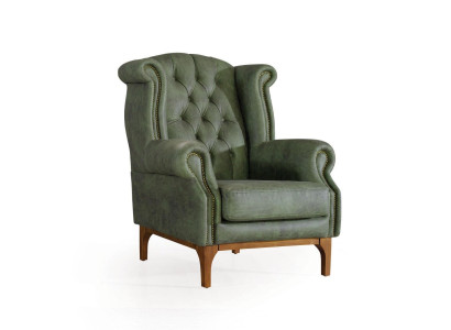 Zaļais Chesterfield luksusa krēsla mīkstais krēsls dizaina rokturis krēsls.
