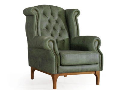 Zaļais Chesterfield luksusa krēsla mīkstais krēsls dizaina rokturis krēsls.
