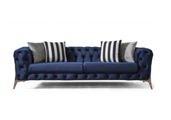 Chesterfield dīvāns 3 sēdvietīgs, zils samts, luksusa mēbeles dzīvojamajai istabai — dīvāni.