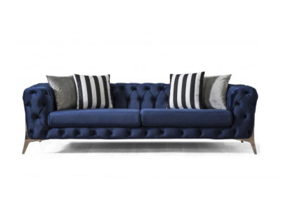 Chesterfield dīvāns 3 sēdvietīgs, zils samts, luksusa mēbeles dzīvojamajai istabai — dīvāni.