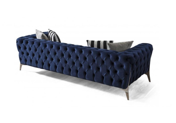Chesterfield dīvāns 3 sēdvietīgs, zils samts, luksusa mēbeles dzīvojamajai istabai — dīvāni.