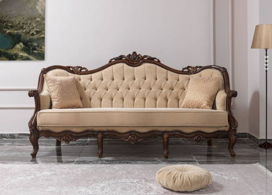 Polstersofa Chesterfield Garnitur Sofagarnitur Stoff Sofa Beige Set  Polsteris Chesterfield komplekts, auduma dīvāns, beige dīvāna komplekts