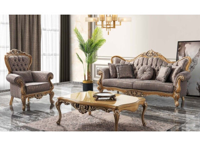 Chesterfield divvietīgs dīvāns ar krēslu auduma galds pelēks dīvāns