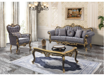 Sofas Chesterfield polstermēbeles Zila divvietīga dīvāna krēsls komplekts