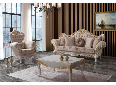 Luksusa dīvāngarnitūra Komplekts dīvāngarnitūras Beige svārsta sofa auduma dīvāns