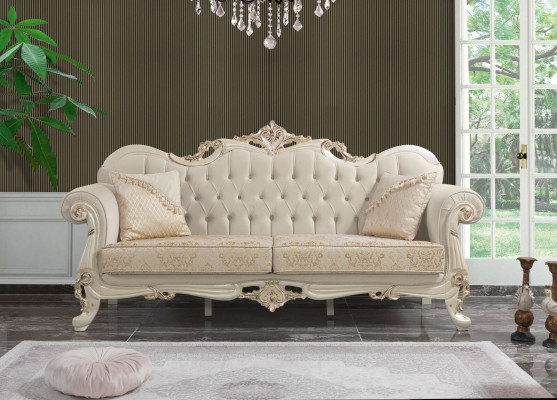 Trīsvietīgā dīvāna 3. sēdeklis, auduma dīvāns, bēšs krāsas Chesterfield stils