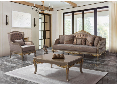 Sofagarnitur Polstersofa Sofa Couch Braun Stoffsofa Chesterfield Set Couchen -> Dīvānu komplekts Šerbju stila dīvāns Dīvāns Brūns Auduma dīvāns komplektā murmāt