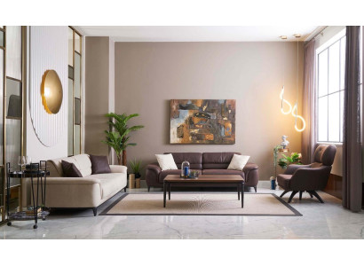 Pildspalda Sofa Komplicētā sēdeklis Dīvāns Krēsls Auduma dīvāns komplekts 3 gabalos Brūns audums
